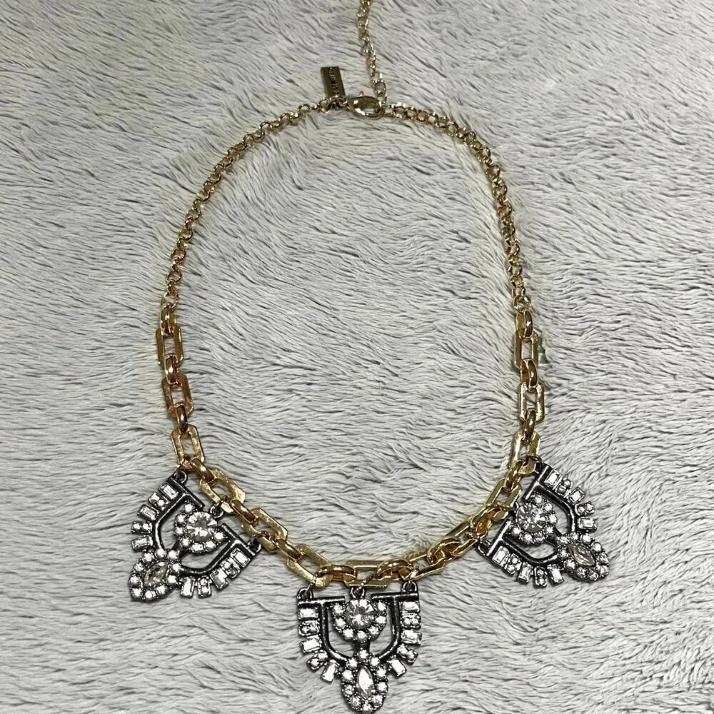 Stella & Dot Art Deco 1920's Rhinestone Two-Tone Statement Bib Necklace Retired